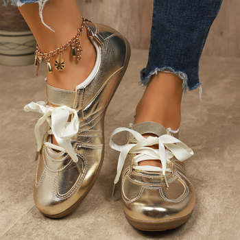 Ασημένια κορδόνια Moral Training Shoes για γυναίκες Άνοιξη 2025 Νέα ευέλικτα casual παπούτσια Flats με κορδόνια Αθλητικά παπούτσια Μεγάλο μέγεθος