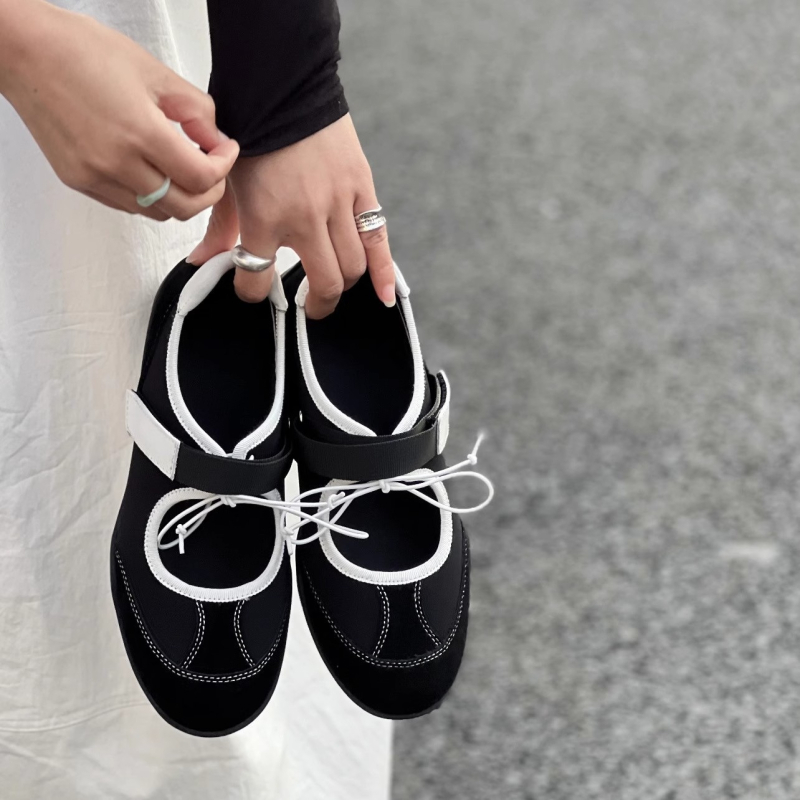 Szuper Sokoldalú ~ Lezser Színblokkos Sekély Szájú Mary Jane Cipők Női 2025 Nyári Új Sport Stílusú Vastag Talpú Balettcipők