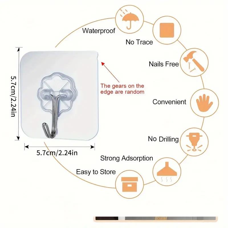 30 klijų kabliukų, be skylių, be žymių, viskozės, permatomi, tvirti virtuvės kabliukai, klijai