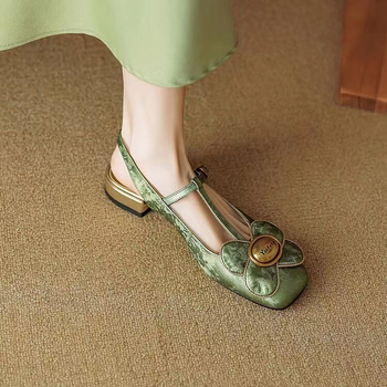 Γυναικεία Σανδάλια με Χαμηλό Τακούνι, Γαλλικά, Στυλ Νεράιδας, με Λουλούδια, Άνοιξη και Καλοκαίρι, Νέα, Άνοιξη-Καλοκαίρι, Νέα, Μονόστρωτα Παπούτσια Mary Jane με Τ-λουράκι, Πίσω, για Γυναίκες