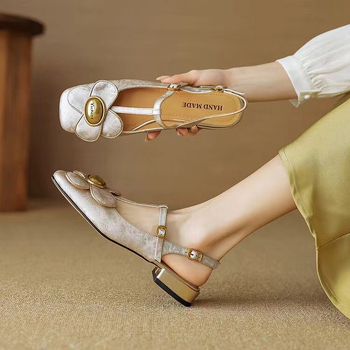 Γυναικεία Σανδάλια με Χαμηλό Τακούνι, Γαλλικά, Στυλ Νεράιδας, με Λουλούδια, Άνοιξη και Καλοκαίρι, Νέα, Άνοιξη-Καλοκαίρι, Νέα, Μονόστρωτα Παπούτσια Mary Jane με Τ-λουράκι, Πίσω, για Γυναίκες