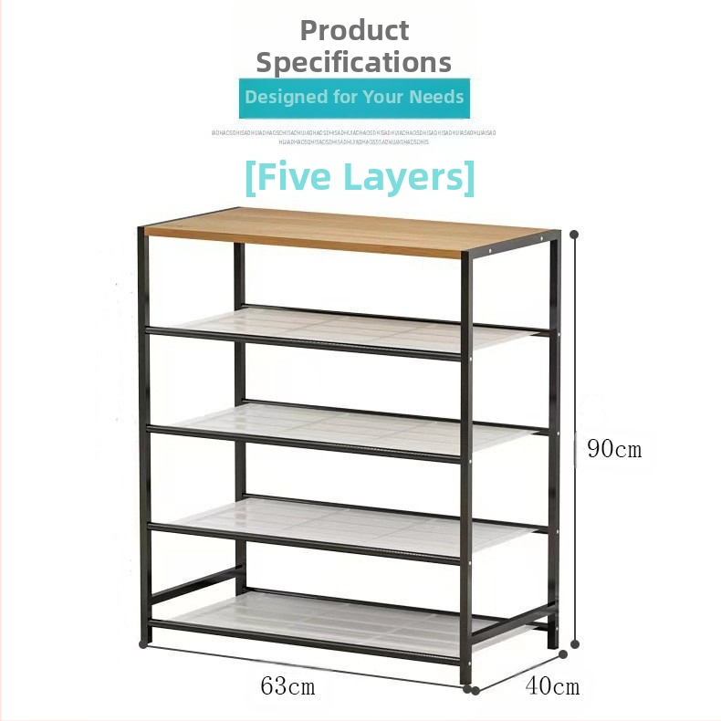 Стоманено-дървена стойка за обувки, многофункционална подова стойка за съхранение, петслойна, за общежитие, многослойна сглобка, обикновен железен шкаф за обувки