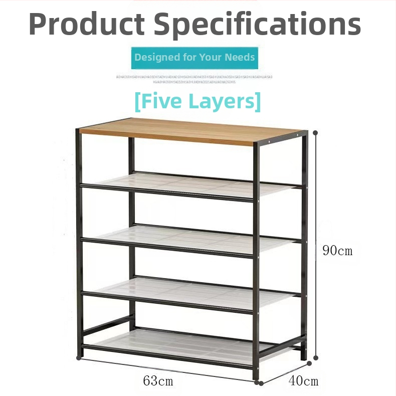 Стоманено-дървена стойка за обувки, многофункционална подова стойка за съхранение, петслойна, за общежитие, многослойна сглобка, обикновен железен шкаф за обувки