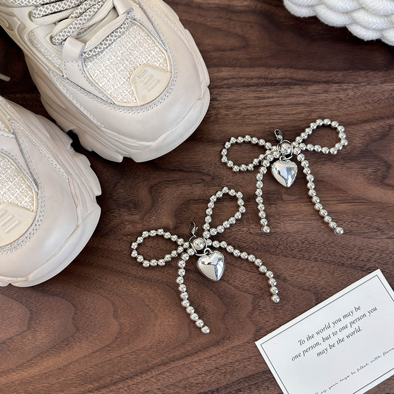 Hõbedane helmestega lipsuga kingapannal, moodne universaalne kinga ripats, niši kingapannal, kingaaksessuaarid