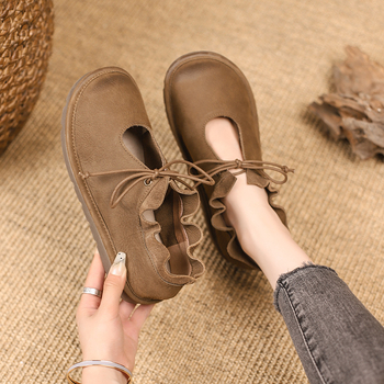 Fodros, sekély szájú, magas szárú cipők Női őszi 2024 új, kerek orrú, fűzős, kényelmes, divatos, retró, hétköznapi cipők