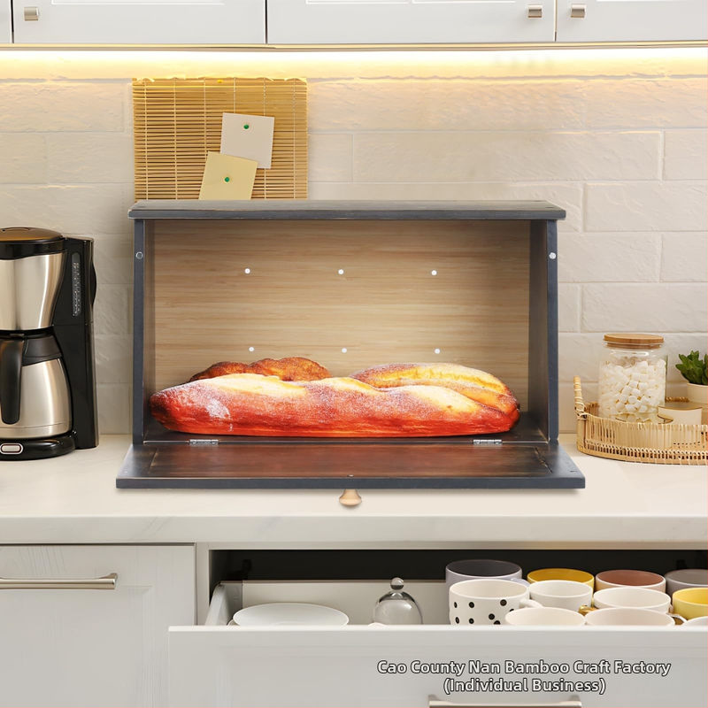Дървена кутия за съхранение на кухненски хляб, кутия за съхранение на прибори за хранене, органайзер за подправки, запечатана кутия за хляб
