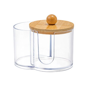 Kettő az egyben egyrészes bambusz huzat vattapamacs doboz sminklemosó pamut tároló doboz asztali smink pamut tároló doboz dupla lyukú kerek tároló