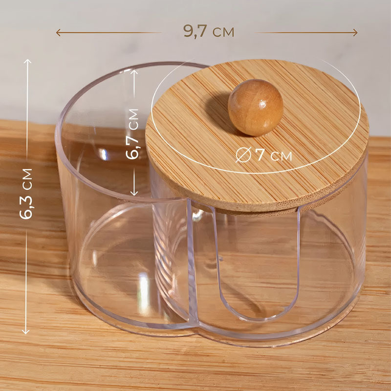 Kettő az egyben egyrészes bambusz huzat vattapamacs doboz sminklemosó pamut tároló doboz asztali smink pamut tároló doboz dupla lyukú kerek tároló