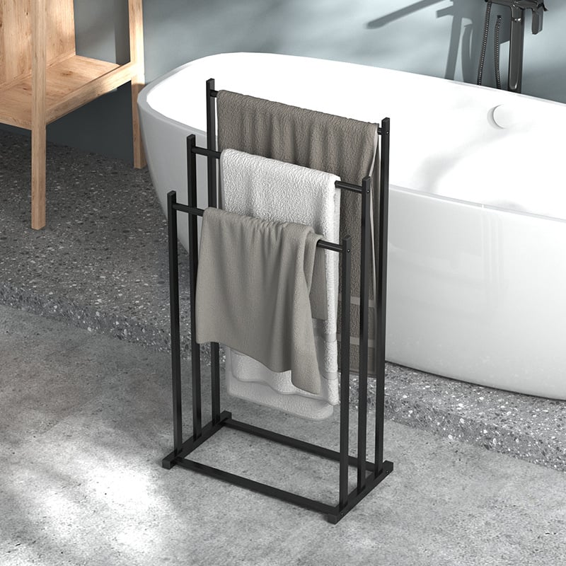 Vannitoa põrandal seisev eemaldatav käterätikuivati koduhotelli vertikaalse kolmeukselise riputusvardaga vannirätikute, rätikute ja tekkide hoidmiseks