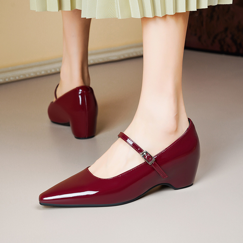 Belső magasságnövelő Mary Jane cipők Női 202 tavaszi és nyári új francia stílusú elegáns szögletes orr vastag sarkú ingázó egyrétegű cipő professzionális hétköznapi