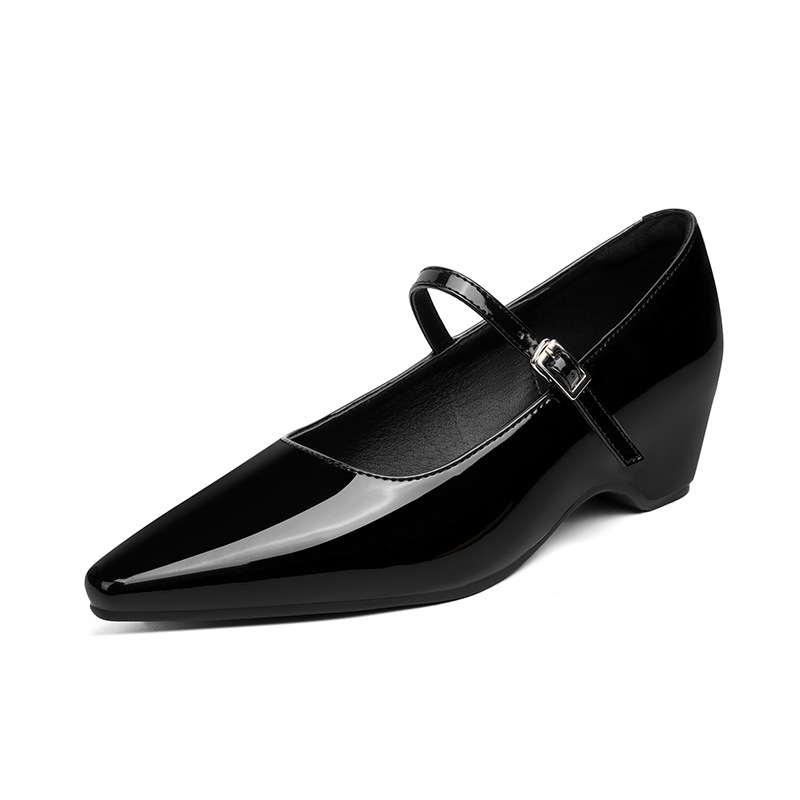 Belső magasságnövelő Mary Jane cipők Női 202 tavaszi és nyári új francia stílusú elegáns szögletes orr vastag sarkú ingázó egyrétegű cipő professzionális hétköznapi