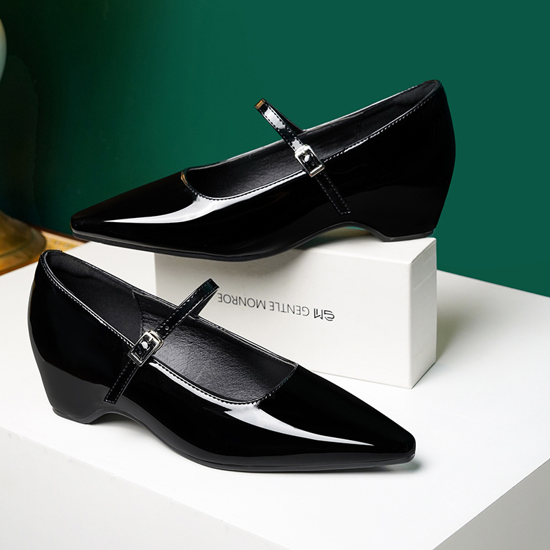 Belső magasságnövelő Mary Jane cipők Női 202 tavaszi és nyári új francia stílusú elegáns szögletes orr vastag sarkú ingázó egyrétegű cipő professzionális hétköznapi