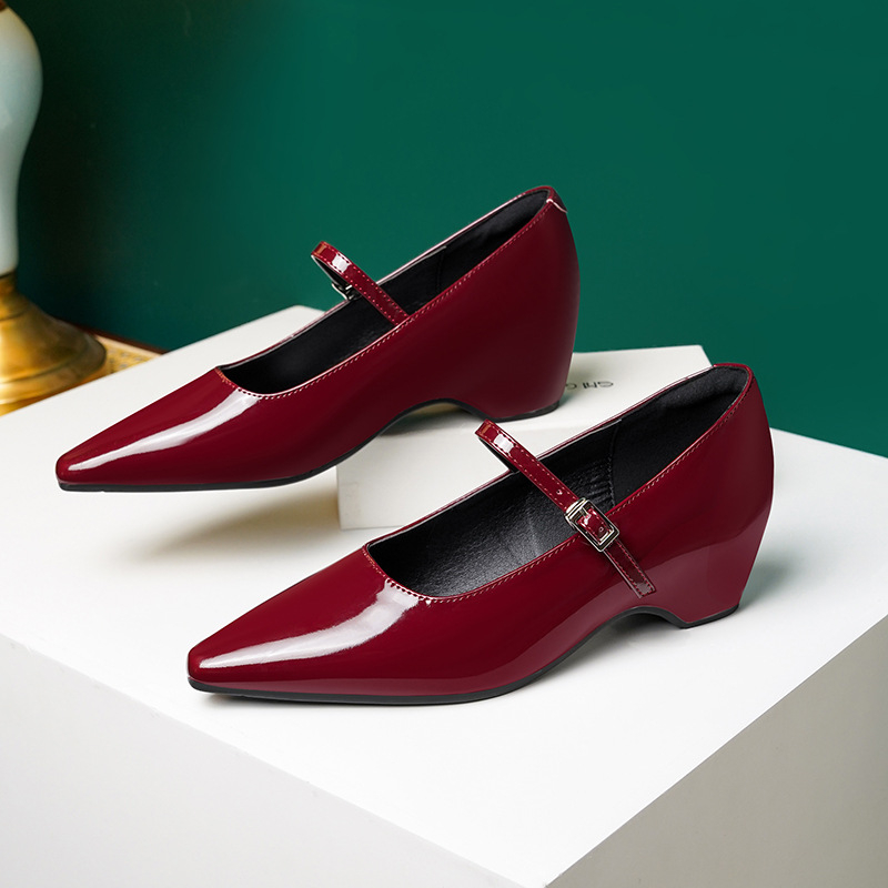 Belső magasságnövelő Mary Jane cipők Női 202 tavaszi és nyári új francia stílusú elegáns szögletes orr vastag sarkú ingázó egyrétegű cipő professzionális hétköznapi