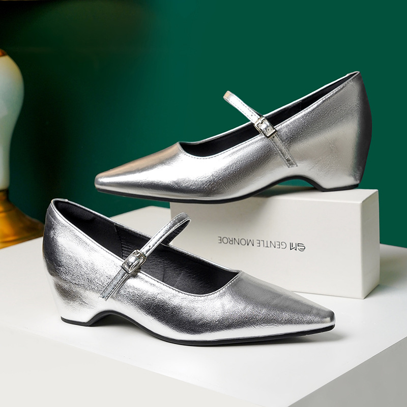 Belső magasságnövelő Mary Jane cipők Női 202 tavaszi és nyári új francia stílusú elegáns szögletes orr vastag sarkú ingázó egyrétegű cipő professzionális hétköznapi
