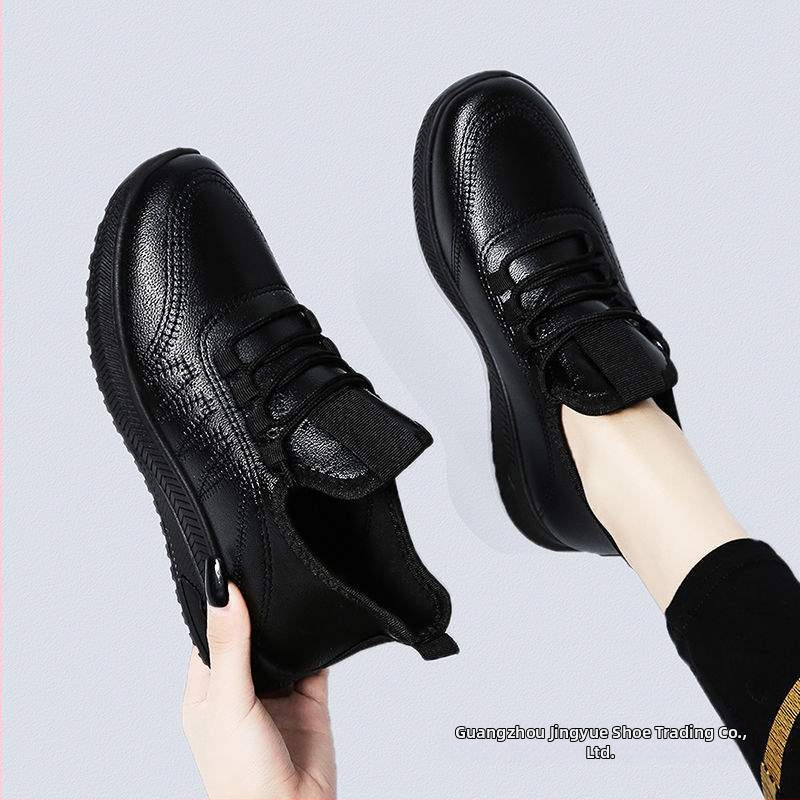 Черни равни обувки с мека подметка, водоустойчиви, маслоустойчиви, неплъзгащи се, за дълготрайно стоене, работни обувки, дамски обувки, професионални работни кожени обувки, дамски обувки
