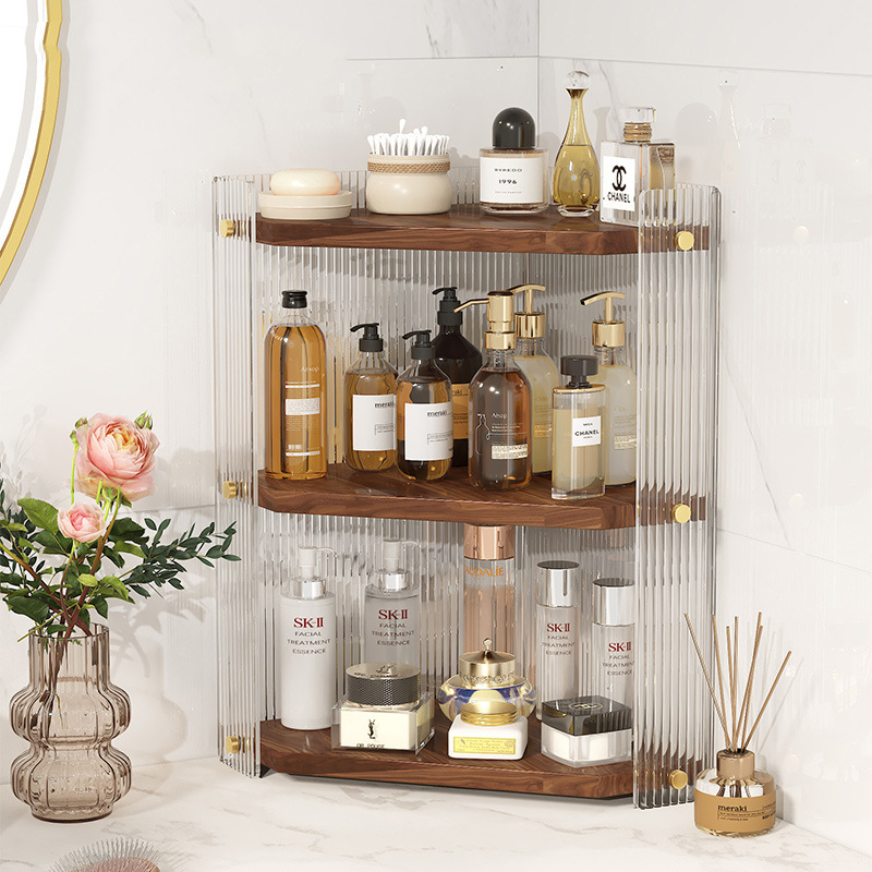 Sarok tömörfa háromszög tárolóállvány fürdőszobai mosdó kozmetikai fürdőszoba sarok könyvespolc akril tárolóállvány