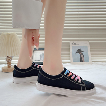 Lõuendikingad Naiste 2024. aasta uued lamedad tudengi vabaajajalatsid Korea stiilis ümara ninaga hingavad madala suuga valged kingad naistele