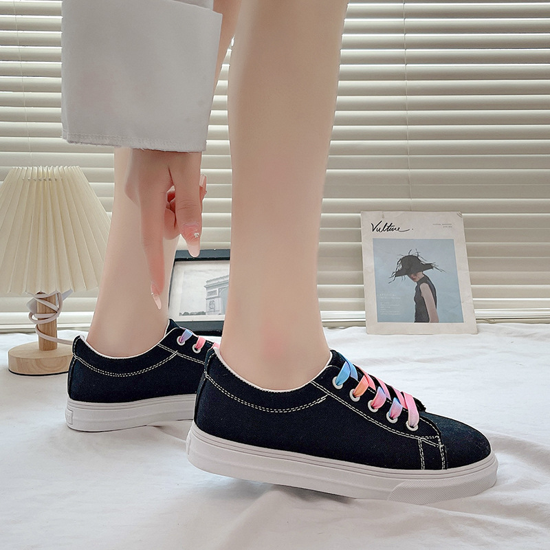 Lõuendikingad Naiste 2024. aasta uued lamedad tudengi vabaajajalatsid Korea stiilis ümara ninaga hingavad madala suuga valged kingad naistele