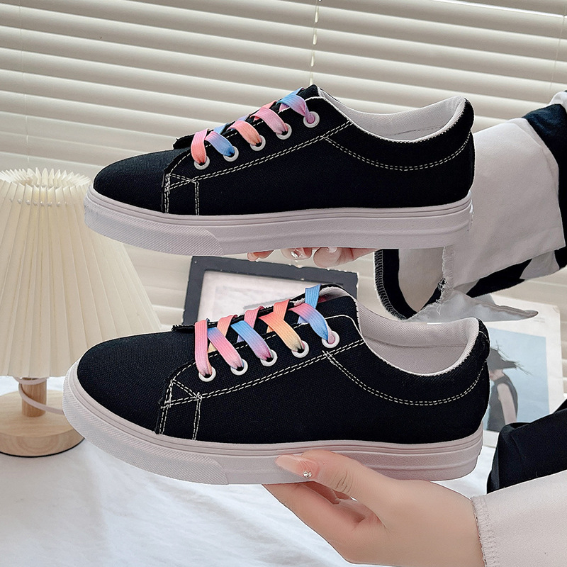 Lõuendikingad Naiste 2024. aasta uued lamedad tudengi vabaajajalatsid Korea stiilis ümara ninaga hingavad madala suuga valged kingad naistele