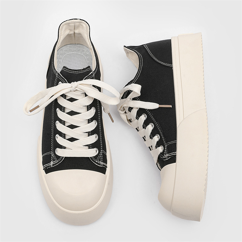 2025. gada pavasara jaunās vintage audekla vīriešu kurpes ar palielinātu ikdienas, universālu klasisko dēļu kurpju korejiešu stilā, modernas, biezas zoles vīriešu kurpes