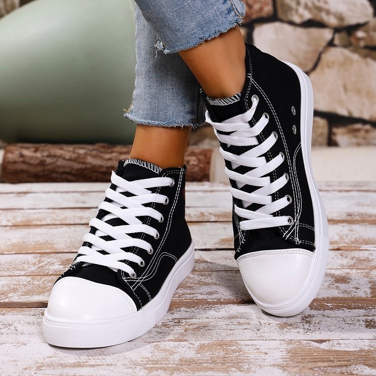 Pantofi de pânză pentru femei, mărime plus, cu ursuleț de primăvară 2025, la modă, cu platformă neagră pentru studenți, plus mărimea