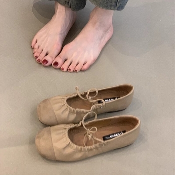 Vintage παπούτσια Mary Jane 2025 Άνοιξη Mori Γυναικεία καλλιτεχνικά εξατομικευμένα πλισέ παπούτσια μπαλέτου με στρογγυλή μύτη και ρηχό στόμα σε ασορτί χρώμα