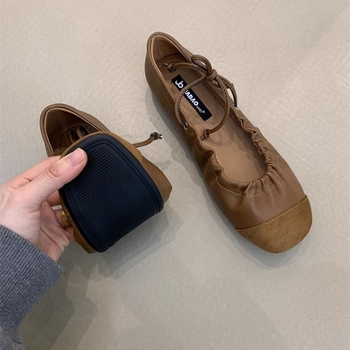 Vintage παπούτσια Mary Jane 2025 Άνοιξη Mori Γυναικεία καλλιτεχνικά εξατομικευμένα πλισέ παπούτσια μπαλέτου με στρογγυλή μύτη και ρηχό στόμα σε ασορτί χρώμα