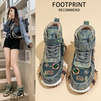 Európai állomás 2023 Tavasz és Ősz új népszerű durian strassz strassz apuka cipő női divatos gyémántokkal kirakott platform cipők