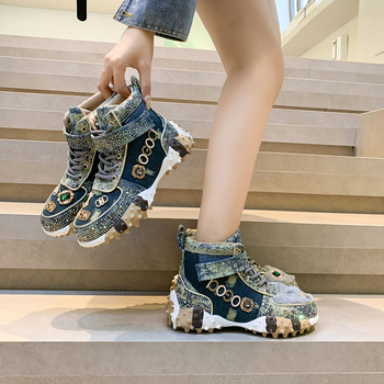 Ευρωπαϊκός σταθμός 2023 Άνοιξη και Φθινόπωρο νέα δημοφιλή παπούτσια μπαμπά με στρας durian, γυναικεία παπούτσια, μοντέρνα παπούτσια πλατφόρμας με ενσωματωμένο διαμάντι