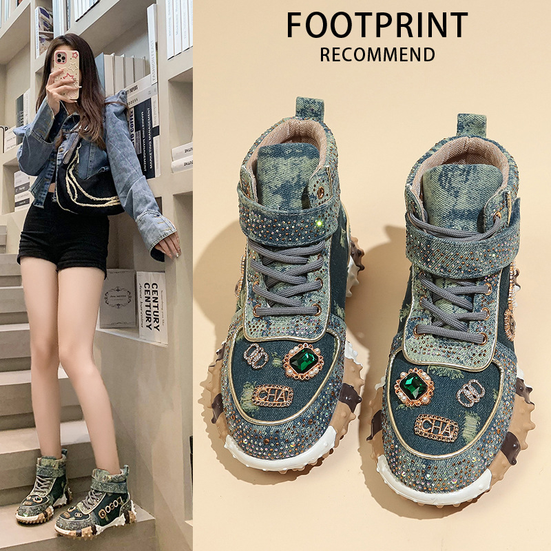 Európai állomás 2023 Tavasz és Ősz új népszerű durian strassz strassz apuka cipő női divatos gyémántokkal kirakott platform cipők