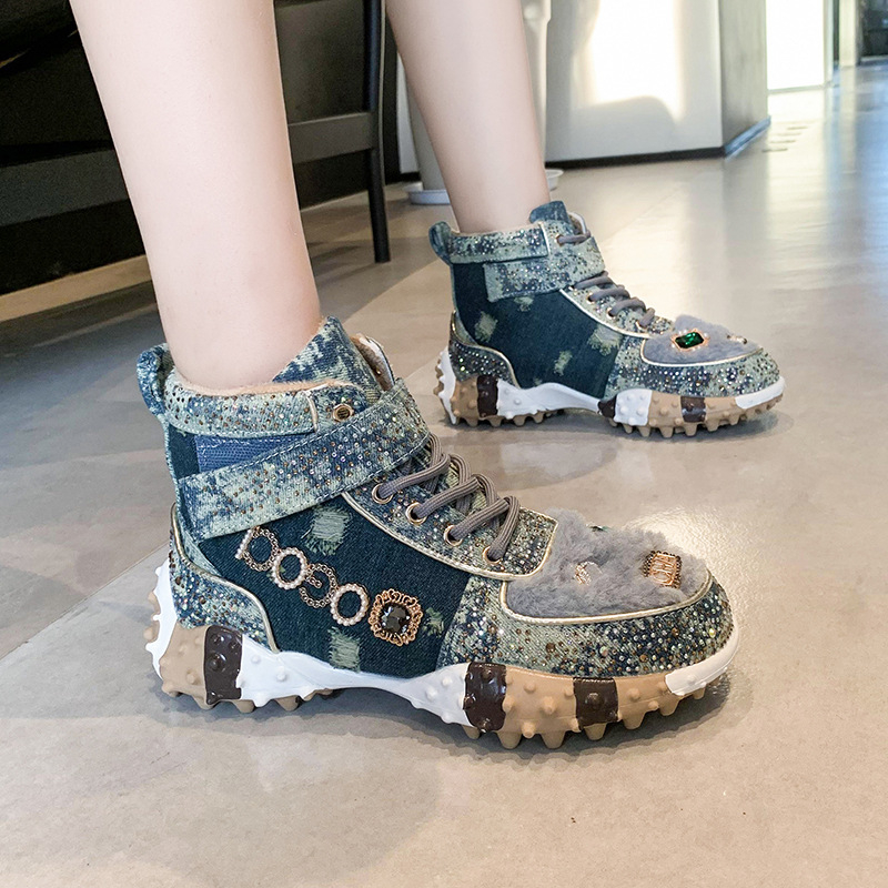Európai állomás 2023 Tavasz és Ősz új népszerű durian strassz strassz apuka cipő női divatos gyémántokkal kirakott platform cipők