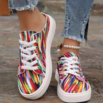 Suured suurused lõuendikingad naistele, vikerkaarevärvi lõuendikingad, naiste 2024. aasta kevade uued madala säärega, käsitsi maalitud fantaasiagraffiti mustriga tänavakingad