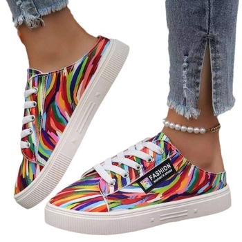 Suured suurused lõuendikingad naistele, vikerkaarevärvi lõuendikingad, naiste 2024. aasta kevade uued madala säärega, käsitsi maalitud fantaasiagraffiti mustriga tänavakingad