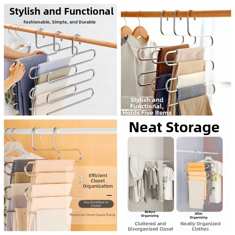 Roostevabast terasest maagiline multifunktsionaalne riidepuu koduseks kasutamiseks, püksiklamber, püksiriiul, püksiriidepuu, jäljetu riidekapi hoiustamise artefakt, mitmekihiline