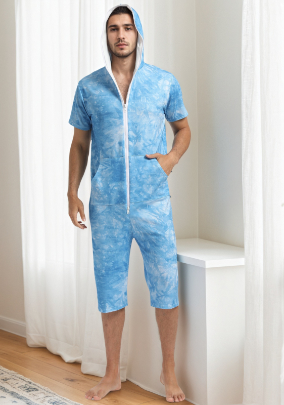 Väliskaubanduse kevad- ja suvekollektsiooni uus meeste trendikas lipsuvärvi kapuutsiga kombinesoon, õhuke kardigan, lukuga kapuutsiga lühikeste varrukatega dressipluus