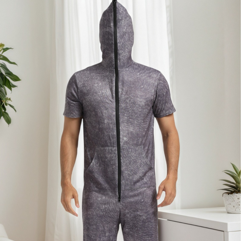 Väliskaubanduse kevad- ja suvekollektsiooni uus meeste trendikas lipsuvärvi kapuutsiga kombinesoon, õhuke kardigan, lukuga kapuutsiga lühikeste varrukatega dressipluus