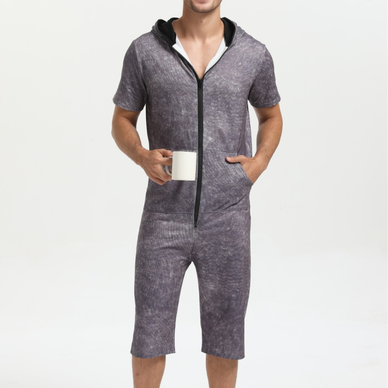 Väliskaubanduse kevad- ja suvekollektsiooni uus meeste trendikas lipsuvärvi kapuutsiga kombinesoon, õhuke kardigan, lukuga kapuutsiga lühikeste varrukatega dressipluus