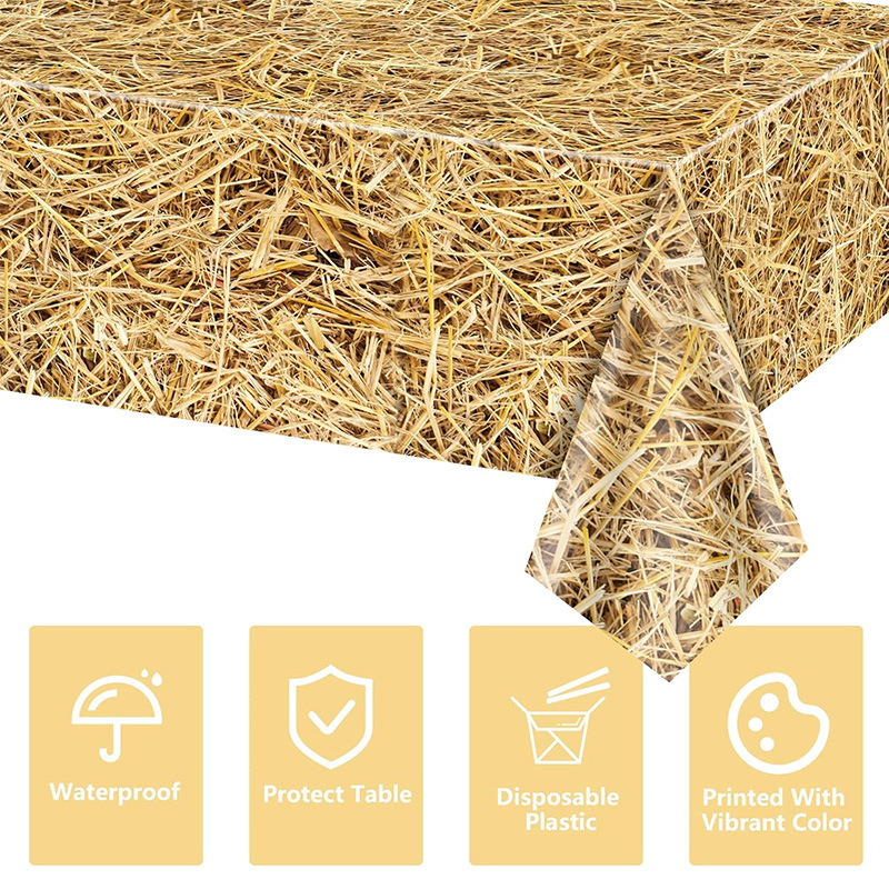 Határokon átnyúló Amazon mezőgazdasági széna terítő nyugati témájú szalma dekoráció születésnapi parti kellékek eldobható PE asztal