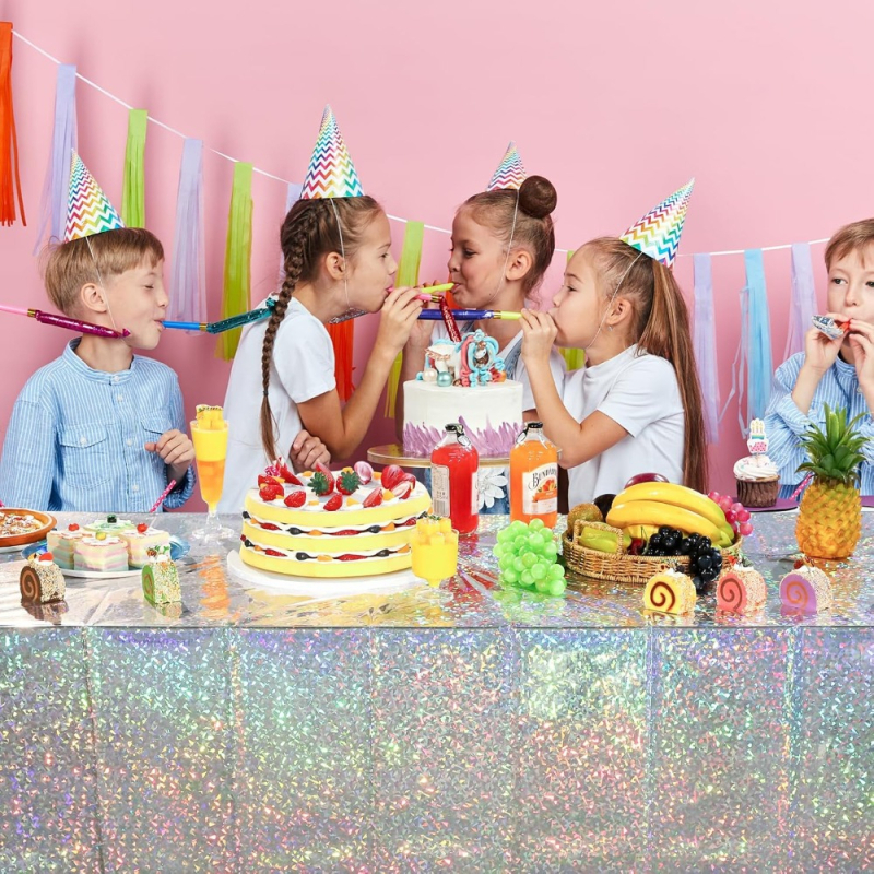 Față de masă argintie cu sclipici holografic din plastic, de unică folosință, cu laser disco, pentru petreceri de ziua de naștere, curcubeu Amazon transfrontalier