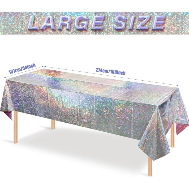 Față de masă argintie cu sclipici holografic din plastic, de unică folosință, cu laser disco, pentru petreceri de ziua de naștere, curcubeu Amazon transfrontalier