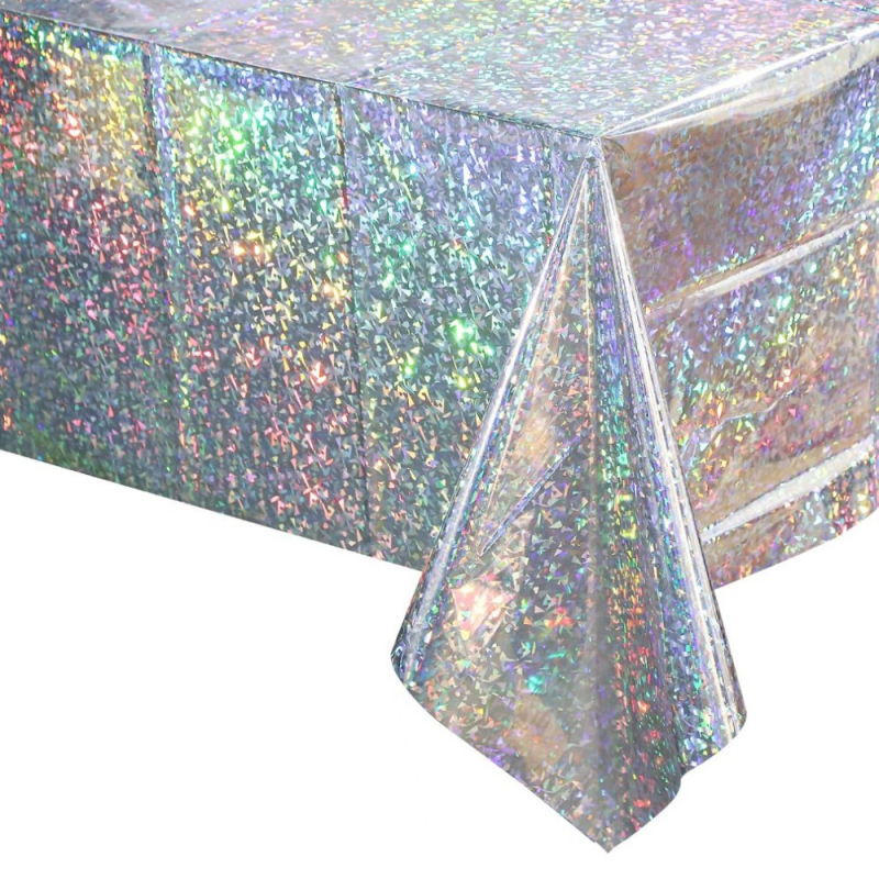 Față de masă argintie cu sclipici holografic din plastic, de unică folosință, cu laser disco, pentru petreceri de ziua de naștere, curcubeu Amazon transfrontalier