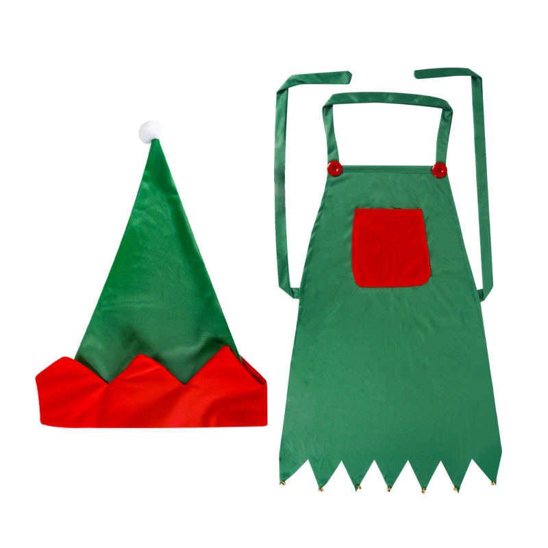 Sarkans priekšauts Ziemassvētku elfa priekšauts Ziemassvētku rotājumu virtuves priekšauts Ziemassvētku neausta priekšauta kostīms