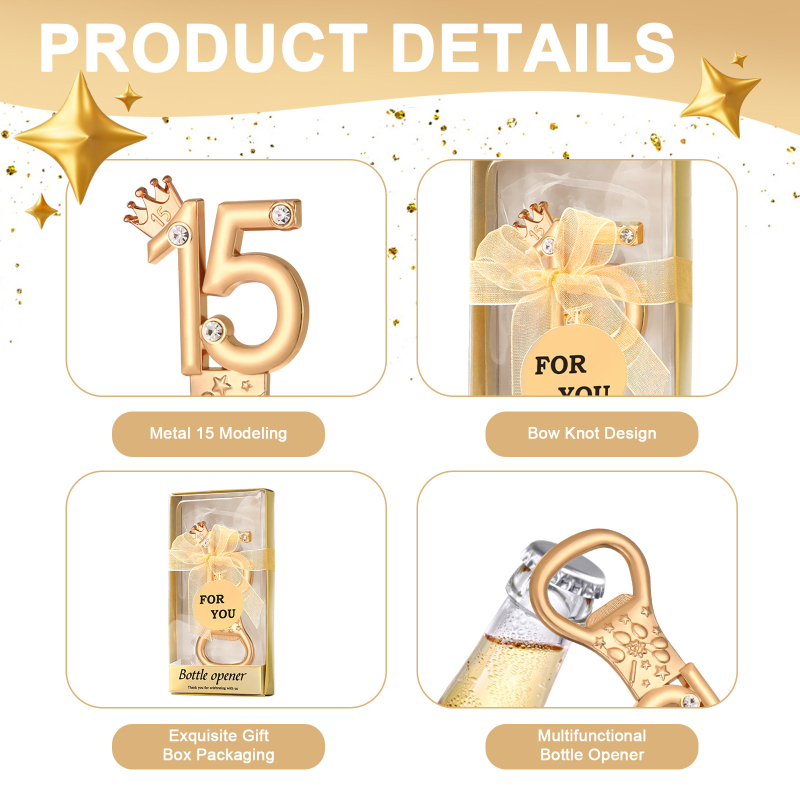 Népszerű külkereskedelmi születésnapi ajándék felnőtt parti ajándék arany 15-ös számú üvegnyitó rendezvény ajándék