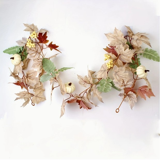 Temu Hot Sale Amazon határokon átnyúló fehér sütőtök őszi dekoratív rattan elrendezés Hálaadás juharlevelű rattan