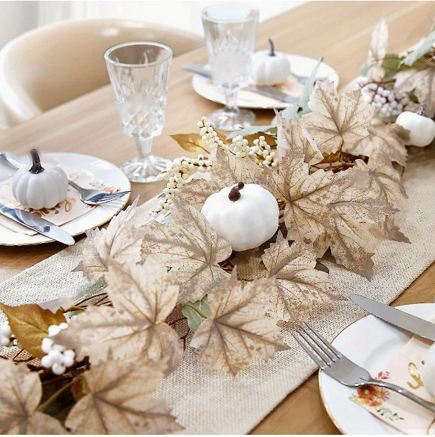 Temu Hot Sale Amazon határokon átnyúló fehér sütőtök őszi dekoratív rattan elrendezés Hálaadás juharlevelű rattan