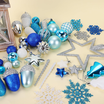 Kalėdinis 108 vnt. dovanų dėžučių rinkinys, eglutės viršūnėlė, žvaigždė, angelas, snaigė, plastikiniai dažyti kalėdiniai rutuliukai, papuošalai