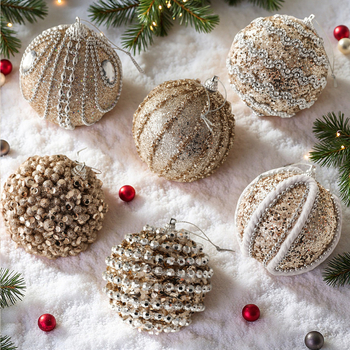 2025. aasta uus 6 tk šampanjavärvi 8 cm jõulukaunistuste pall, jõulupalli rippuv kaunistus, jõulupuu kaunistus, pühadeseade