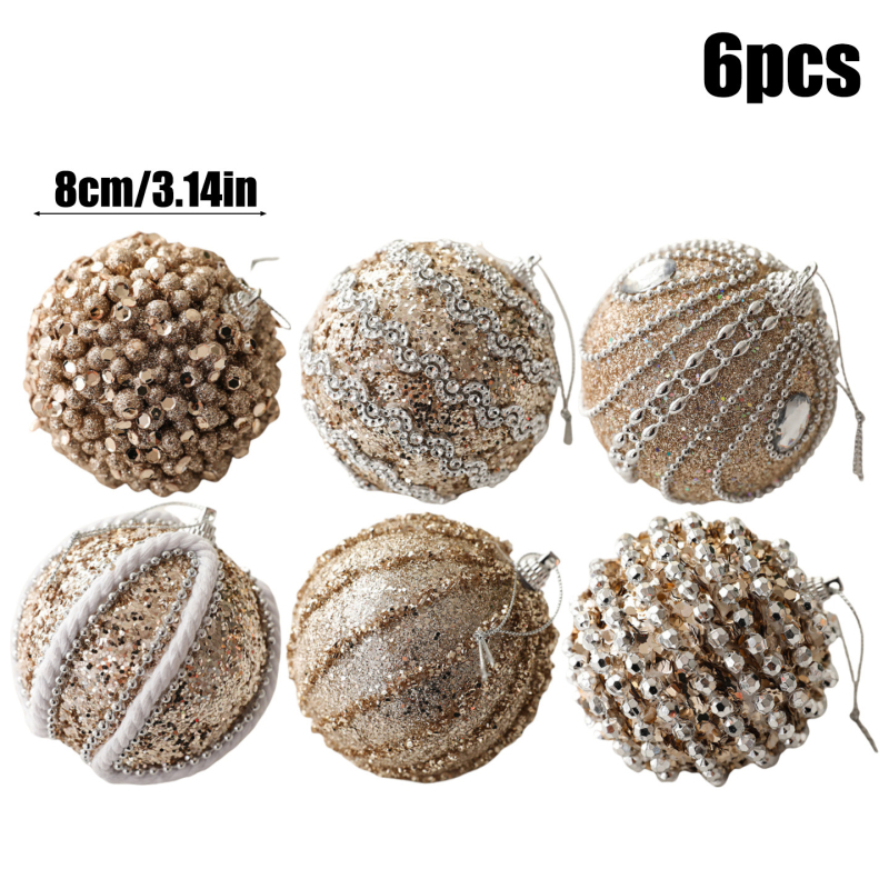 2025. aasta uus 6 tk šampanjavärvi 8 cm jõulukaunistuste pall, jõulupalli rippuv kaunistus, jõulupuu kaunistus, pühadeseade