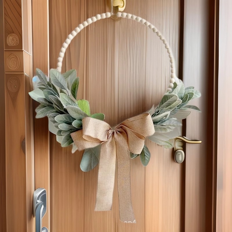 Chenlin Cross-Border Популярна изкуствена зелена растителна декорация за врата, евкалипт, дървени мъниста, стенен гирлянд, декорация за дома, сватба