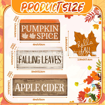 Украса за маса за Деня на благодарността, дървени орнаменти за настолни комплет от 4 части, декоративна дървена блокова многослойна декорация за сезона на реколтата